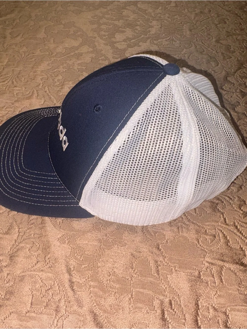 Navy and White Mesh Trucker Cap